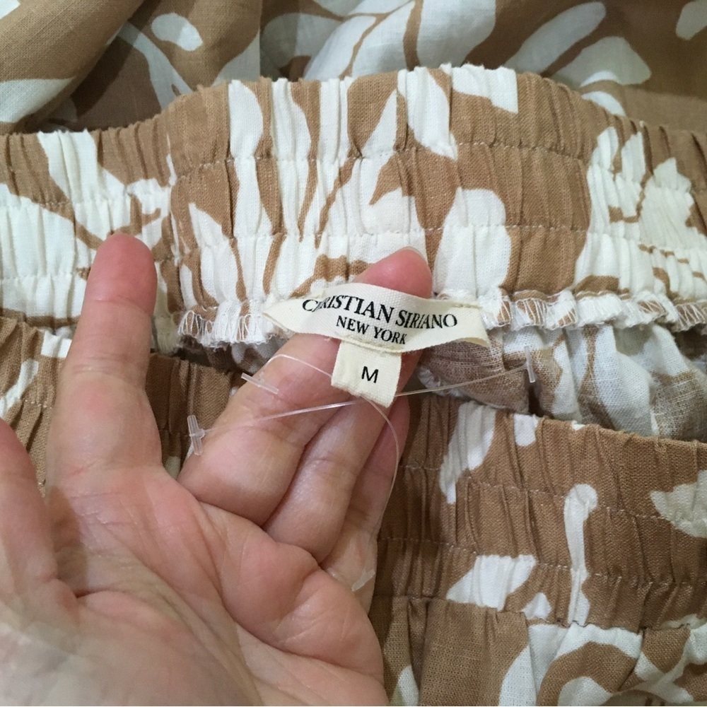 Christian Siriano Linen Palazzo Pants Wide Leg Cropped Brown White Tropical Sz M - Picture 4 of 6